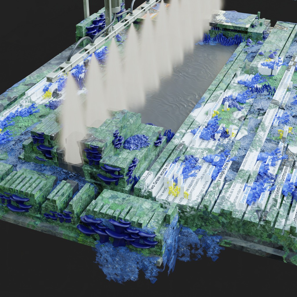 Site Visits turns websites into 3D landscapes, treating each webpage as a website, a structural site and a cultural site — and collapsing these different modes of 'site' into imagined worlds.